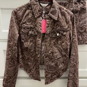 Amanda Uprichard Brown Paisley Jean Jacket